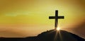 Crucifixion Of Jesus Christ - Cross At Sunset. The concept of the resurrection of Jesus in Christianity. Crucifixion on Calvary or Royalty Free Stock Photo