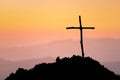 Crucifixion Of Jesus Christ - Cross At Sunset. The concept of the resurrection of Jesus in Christianity. Crucifixion on Calvary or Royalty Free Stock Photo