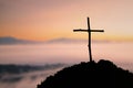 Crucifixion Of Jesus Christ - Cross At Sunset. The concept of the resurrection of Jesus in Christianity. Crucifixion on Calvary or Royalty Free Stock Photo