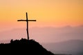 Crucifixion Of Jesus Christ - Cross At Sunset. The concept of the resurrection of Jesus in Christianity. Crucifixion on Calvary or Royalty Free Stock Photo