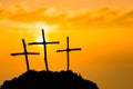 Crucifixion Of Jesus Christ - Cross At Sunset. The concept of the resurrection of Jesus in Christianity. Crucifixion on Calvary or Royalty Free Stock Photo