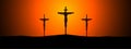 Crucifixion of Jesus Christ on the cross at sunset. Sun Rays.Vector Illustration Royalty Free Stock Photo