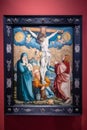 Crucifixion of Jesus Christ painted by Master of Messkirch at 1530 on fir wool with canvas Royalty Free Stock Photo