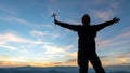 The crucifixion of Jesus Christ at the sunrise - Silhouette Three Crosses On Hill Royalty Free Stock Photo