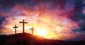 Crucifixion Of Jesus Christ At Sunrise - Three Crosses Royalty Free Stock Photo