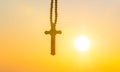 The Crucifixion of Jesus Christ at Sunrise - Three Crosses On Hill Royalty Free Stock Photo