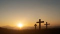 Silhouette of three christian cross on blurred hill background Royalty Free Stock Photo