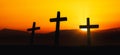 Crucifixion Of Jesus Christ at sunset, three Crosses On Hill Royalty Free Stock Photo