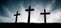 Crucifixion Of Jesus Christ at sunset, three Crosses On Hill Royalty Free Stock Photo