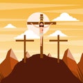 Crucifixion of jesus christ three crosses at sunset Royalty Free Stock Photo