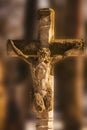 The Crucifixion Of Jesus Christ. Very Ancient Stone Statue.  Vertical Image