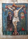 Crucifixion, Jesus dies on the cross. Close up of old Holy Bible book
