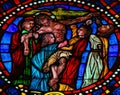 The Crucifixion of Jesus - Stained Glass in Leon Cathedral Royalty Free Stock Photo