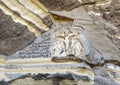 Crucifixion scene, wall of the Virgin Mary and St. Simon the Tanner Cathedral,  part of the Monastery of Saint Simon. Royalty Free Stock Photo