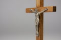 Crucifixion souvenir on a wooden cross with silver figure of Jesus Christ