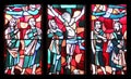 Crucifixion, stained glass window in Basilica of St. Vitus in Ellwangen, Germany Royalty Free Stock Photo