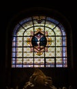 Crucifixion in the stained-glass window of the Sacred Heart of Montmartre Royalty Free Stock Photo