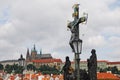 Crucifixion Statue and Saint Vitus Cathedral Hradcany Prague Czech Republic