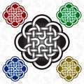 Cruciform flower logo template in Celtic knots style. Tribal tattoo symbol. Silver ornament for jewelry design Royalty Free Stock Photo