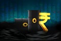 Crude oil price affecting Indian stock market, crude oil barrel with rupee icon
