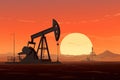 Crude oil pumpjack rig at sunset. Generative AI