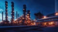 Crude oil refinery with pipeline system. Generative Ai Royalty Free Stock Photo