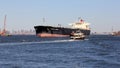 Crude Oil Tanker PHOENIX ADMIRAL, moving westward, and USACE Survey Vessel MORITZ, eastward, at the entrance to Kill Van Kull Royalty Free Stock Photo