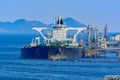 Crude oil tanker under cargo operations Royalty Free Stock Photo