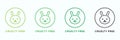 Cruelty Free Line Green and Black Icon Set. No Tested on Animal Beauty Cosmetic Makeup Natural Product Outline Pictogram