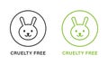 Cruelty Free Line Green and Black Icon Set. No Tested on Animal Beauty Cosmetic Makeup Natural Product Outline Pictogram