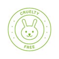 Cruelty Free Line Green Stamp. No Tested on Animal Beauty Cosmetic Makeup Natural Product Outline Sticker. Rabbit Symbol