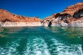 Cruise along Lake Powell. View of narrow, cliff-lined canyon from a boat in Glen Canyon National Recreation Area, Arizona Royalty Free Stock Photo