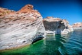 Cruise along Lake Powell. View of narrow, cliff-lined canyon from a boat in Glen Canyon National Recreation Area, Arizona Royalty Free Stock Photo