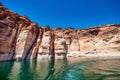 Cruise along Lake Powell. View of narrow, cliff-lined canyon from a boat in Glen Canyon National Recreation Area, Arizona Royalty Free Stock Photo