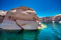 Cruise along Lake Powell. View of narrow, cliff-lined canyon from a boat in Glen Canyon National Recreation Area, Arizona Royalty Free Stock Photo