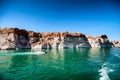 Cruise along Lake Powell. View of narrow, cliff-lined canyon from a boat in Glen Canyon National Recreation Area, Arizona Royalty Free Stock Photo