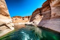 Cruise along Lake Powell. View of narrow, cliff-lined canyon from a boat in Glen Canyon National Recreation Area, Arizona Royalty Free Stock Photo