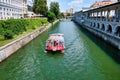 Cruise Boat on the River Ljubljanica, Ljubljana, Slovenia Royalty Free Stock Photo