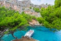 Cruise boat in Sa Calobra bay, Mallorca island, Spain