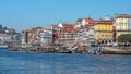 Cruise boats moored at the Ribeira Waterfront, Porto, Portugal.