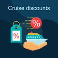 Cruise discounts flat concept vector icon Royalty Free Stock Photo