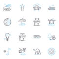 Cruise expeditions linear icons set. Adventure, Luxury, Exploration, Discovery, Relaxation, Scenic, Marine line vector