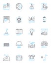 Cruise expeditions linear icons set. Adventure, Luxury, Exploration, Discovery, Relaxation, Scenic, Marine line vector