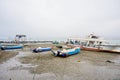 Cruise ferry boat and port on Clean Tamsui river in a raining day in winter