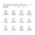 Cruise and hotel staff linear icons set