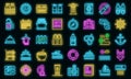 Cruise icons set vector neon