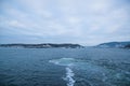 The cruise between the Islands Islands around Oslo Norway during the winter overlooking the sea and the Fjord Royalty Free Stock Photo