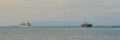 Cruise liner and cargo ship on the horizon BANNER long format Royalty Free Stock Photo