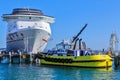 Cruise liner `Carnival Spirit` and tugboat in port Royalty Free Stock Photo