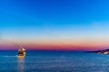 Cruise liner leaving the albanian coast near Saranda. Royalty Free Stock Photo